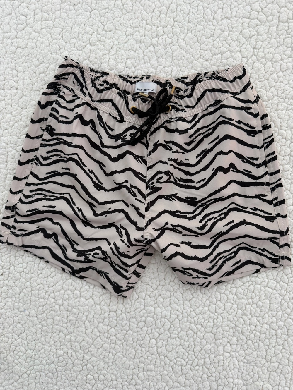 WeWoreWhat Zebra Print Drawstring Shorts in Beige and Black